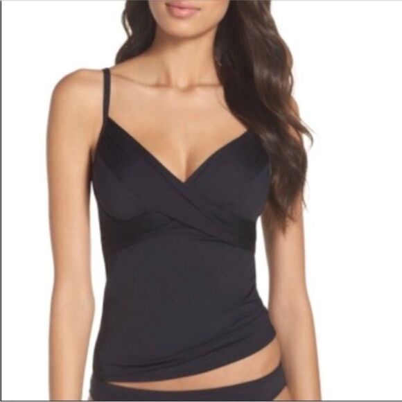 LA BLANCA Goddess Underwire Tankini Top Black Womens Size 6 - Picture 1 of 7